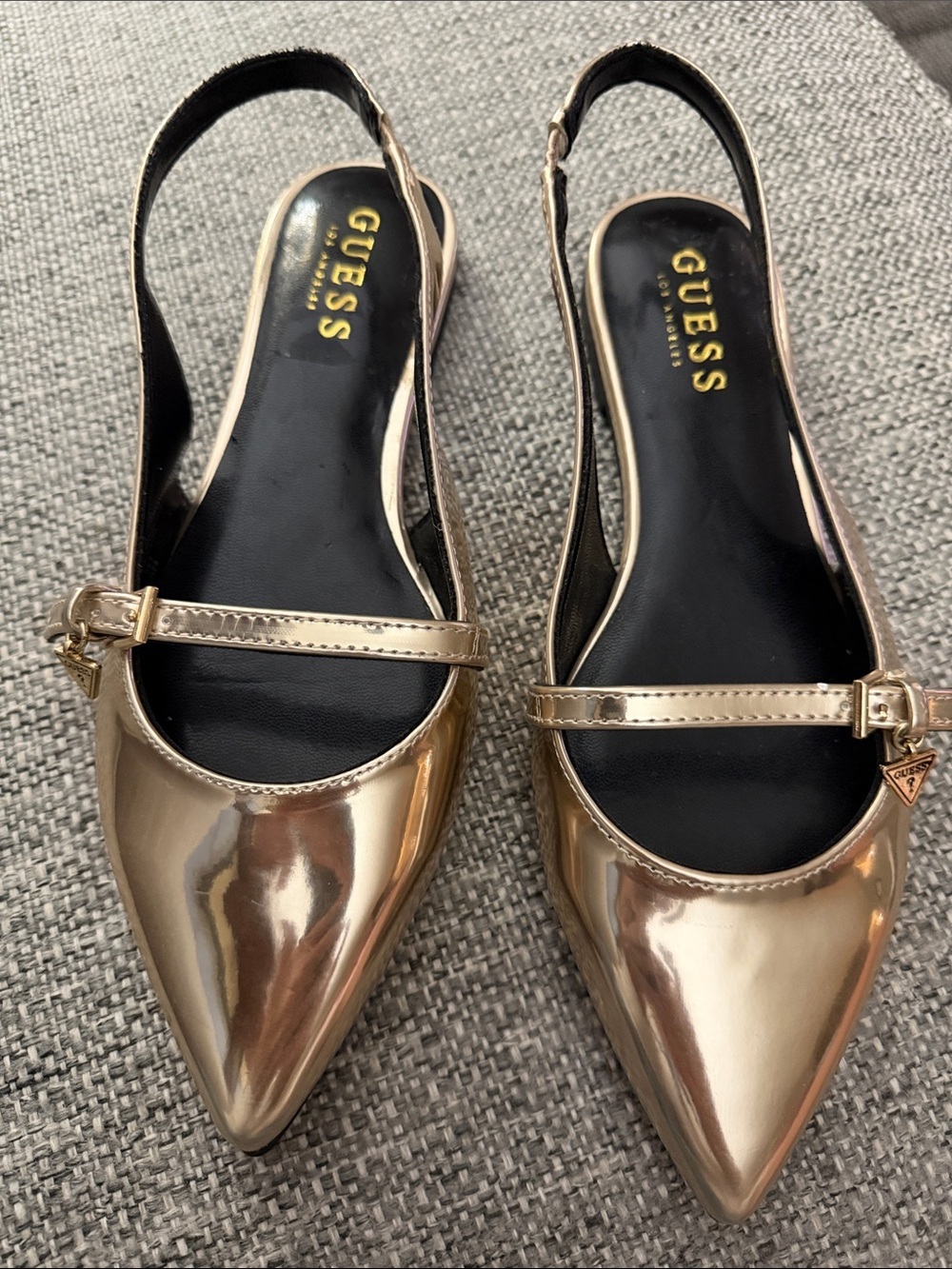 GUESS Metallic Gold Pointed Toe Mary Jane
Slingback Flats Size 6.5